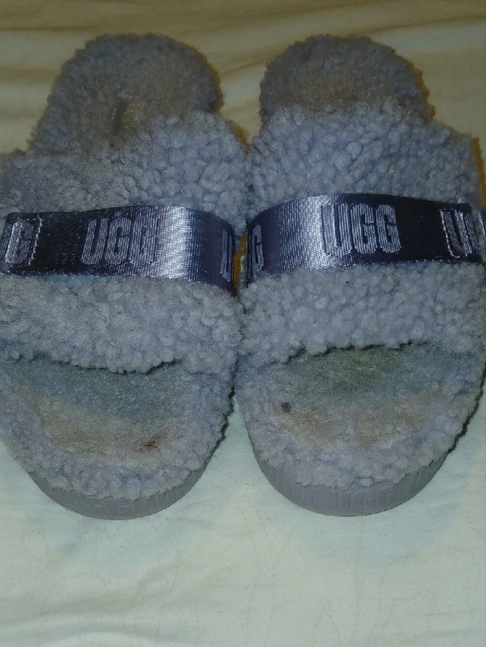 UGG Womens Purple Gray Fluffita Shearling Slide Platform Sandals     Sz: 8